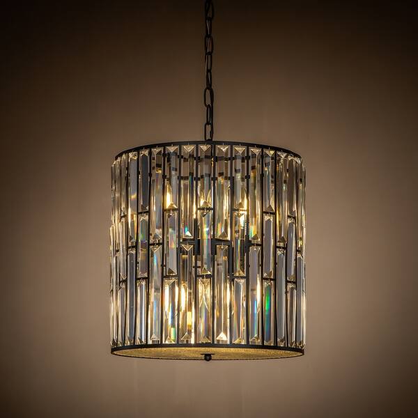 Interior Matt Black Glam Crystal Drum Chandelier Island Pendant Lamp Overstock 31455782