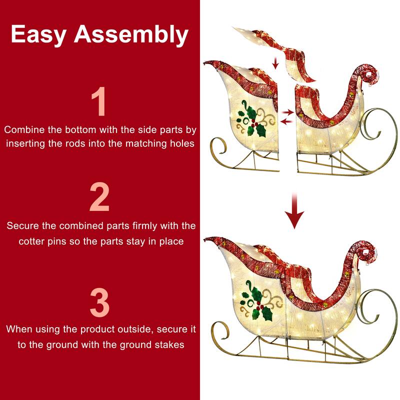 Puleo International 32" Pre-Lit Outdoor Sleigh Christmas Holiday Decor with 120 Warm White Twinkling LED Lights