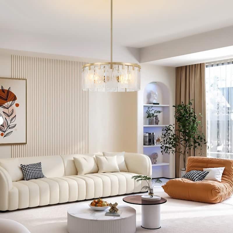 Starsky 4 - Light Modern Drum Handcrafted Textured Glass Chandelier