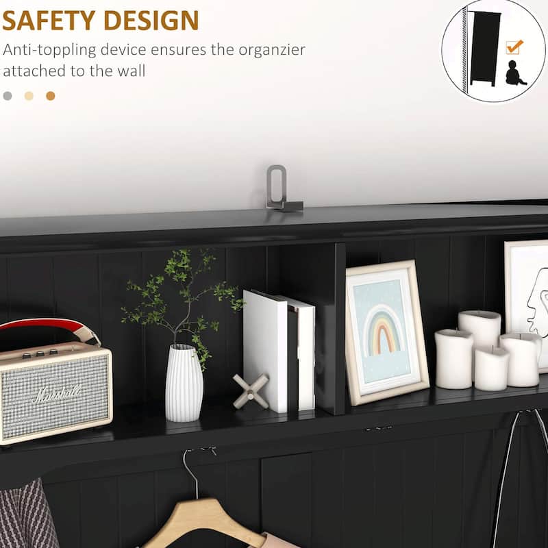 Entryway Bench with Coat Rack & Shoe Storage