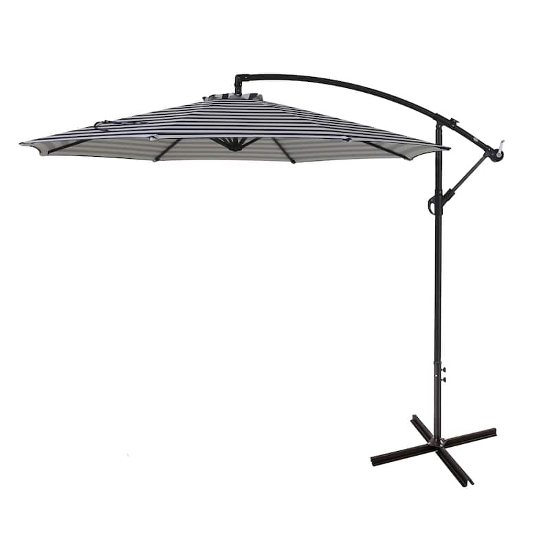 Weller 10-foot Offset Cantilever Hanging Patio Umbrella - Gray Striped
