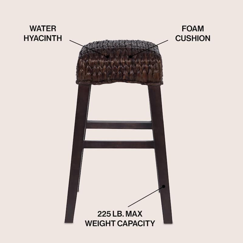 Swayze Rustic Bohemian Hyacinth/Wood Backless Bar Stool, by JONATHAN Y