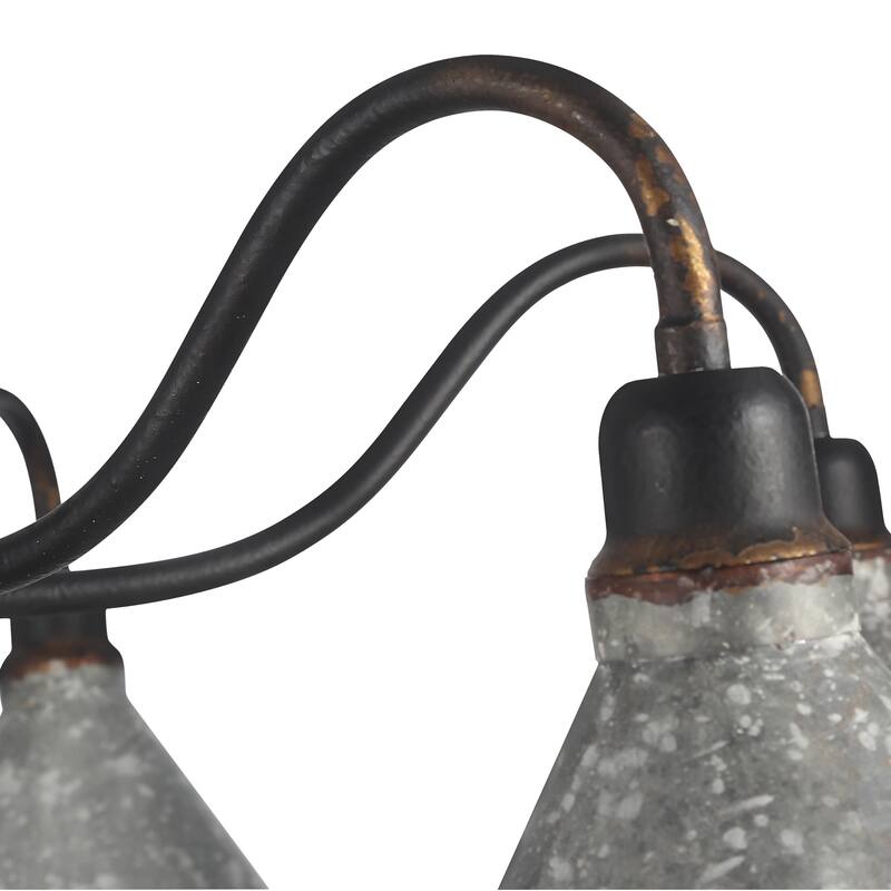 Jasper Chandelier in Antique Black Iron with Galvanized Steel - 6 Light Chandelier