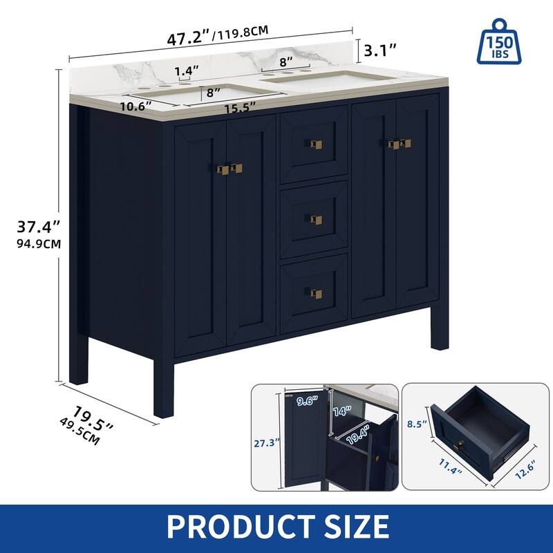 Moasis 36"/40"/ 47" Bathroom Vanity Cabinet with Sink