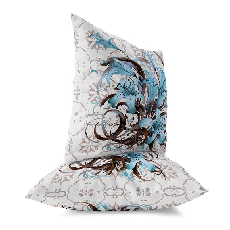 Brown And Sky Lily Legends Faux Suede Throw Pillow Zipper