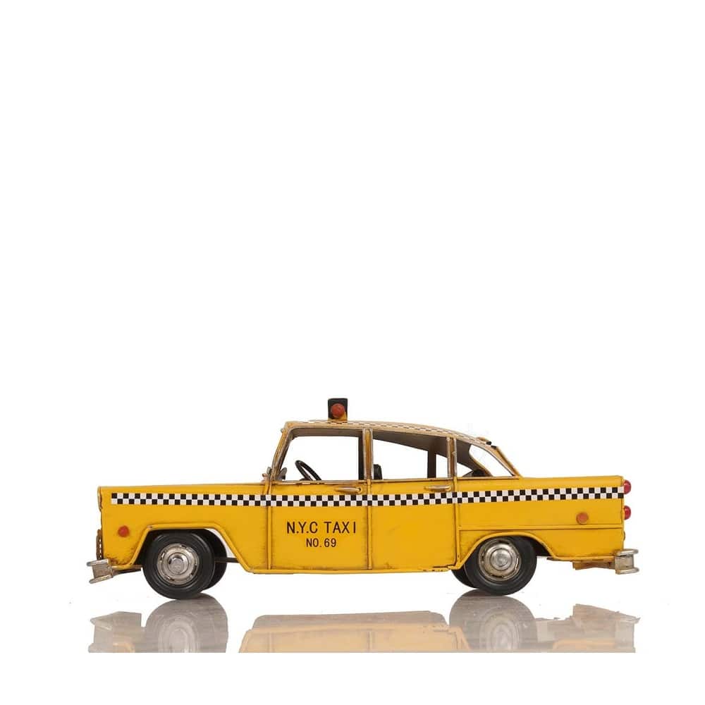 HomeRoots 13" Yellow Metal Hand Painted NYC Taxi Tabletop Sculpture