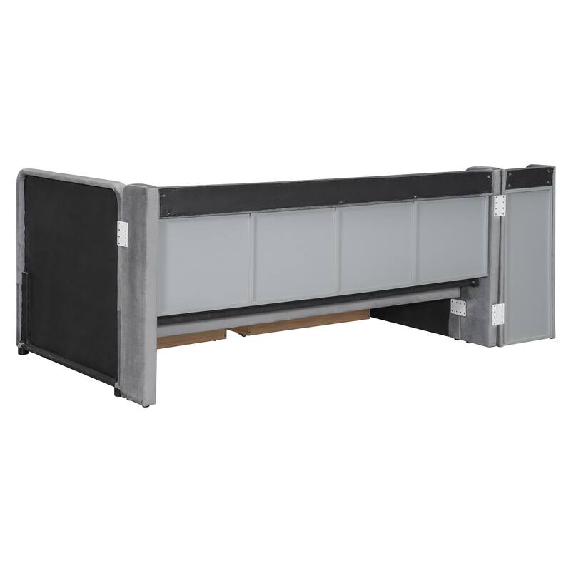 Twin Size Upholstered Daybed with Flip Cabinets and 2 Drawers