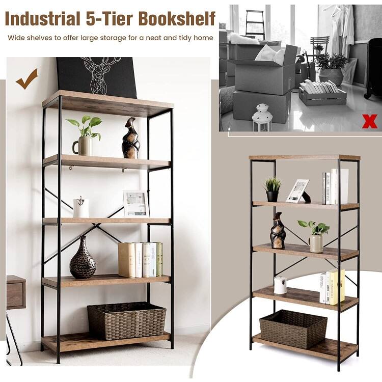 Multipurpose Open Bookcase Industrial Rack Storage Shelf - 31" x 14" x 63" (L x W x H)