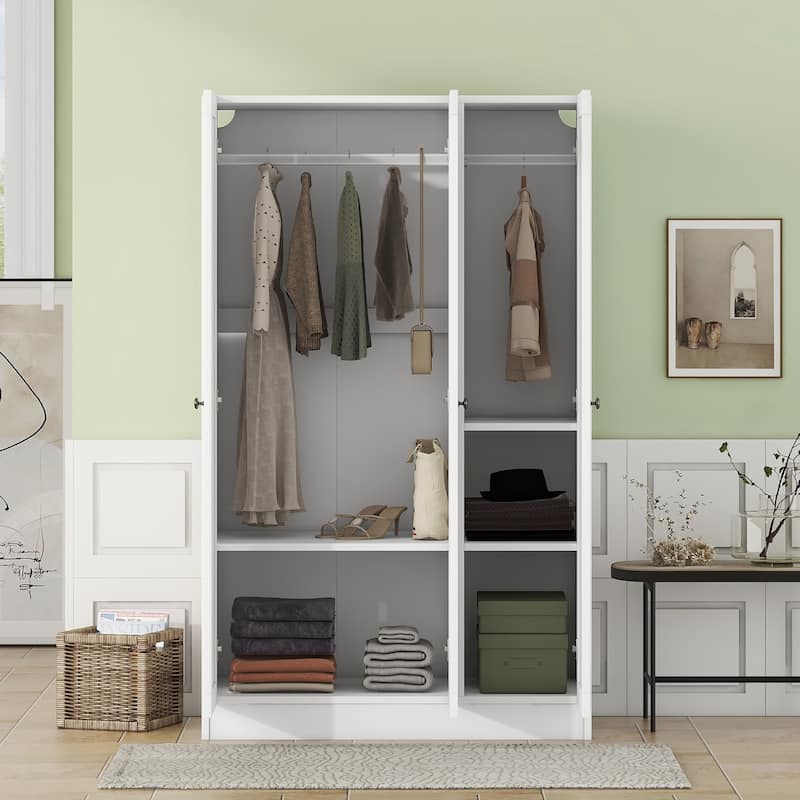 Wardrobe Closet with 3 Doors, Freestanding Armoire Wardrobe Cabinet with Hanging Rod, Clothing Storage Cabinet with Shelves