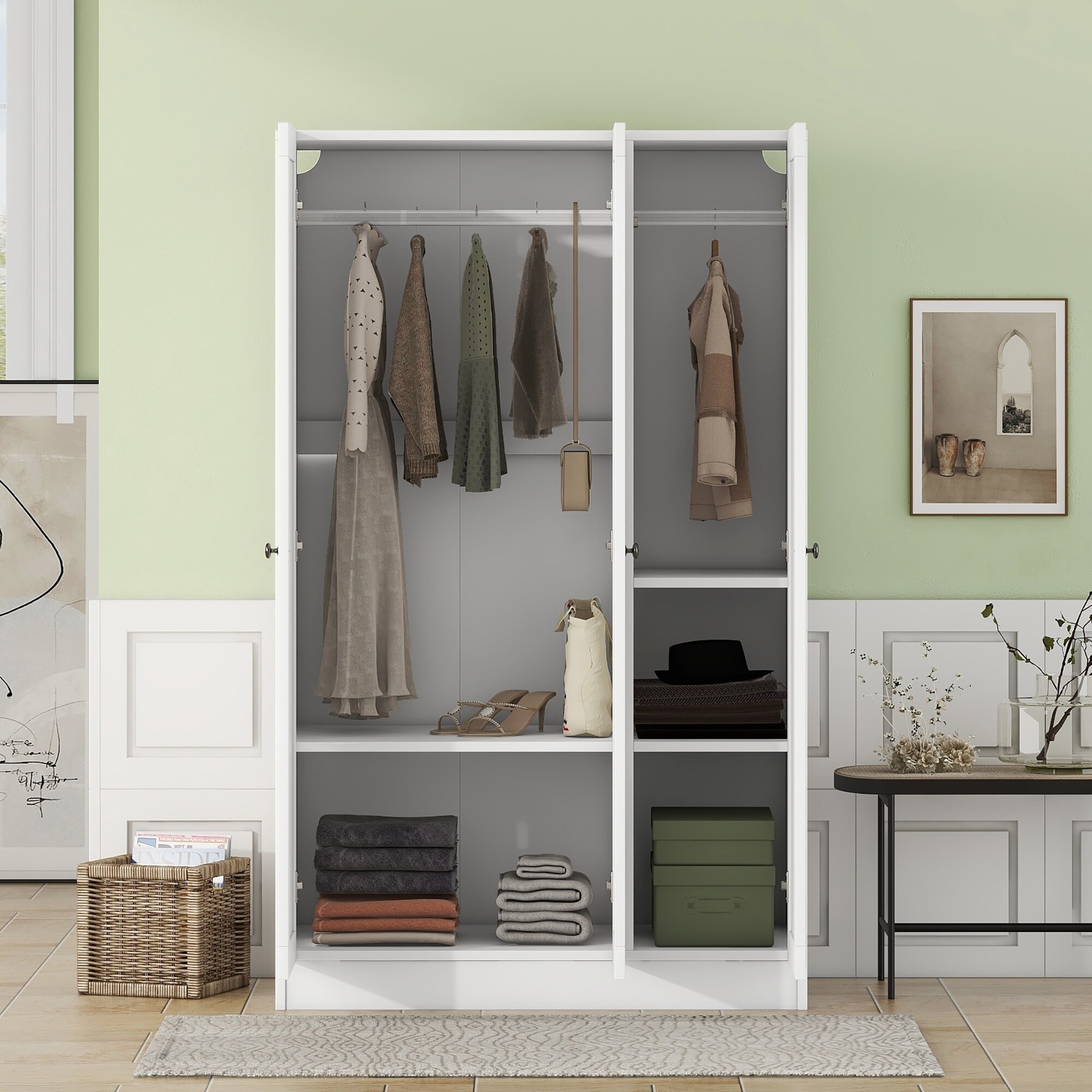 White Wardrobe, Clothing Storage Cabinet, Wall Cabinet, High