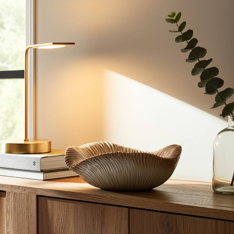 Ceramic Bowl Chiseled Textured Design Decorative Home Accent