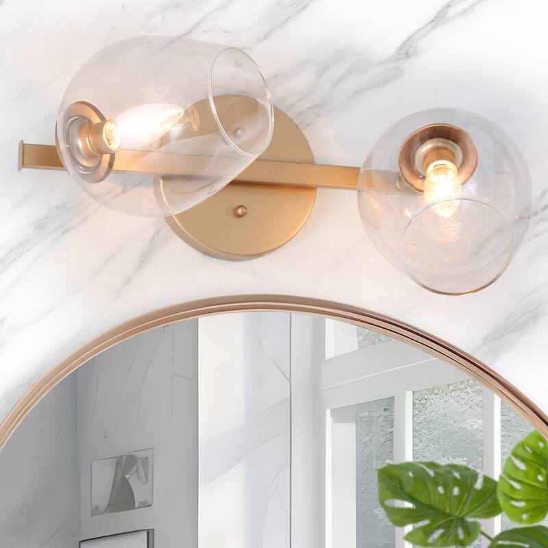 Modern Gold 2-Light Bathroom Vanity Light Adjustable Glass Wall Sconce - L 17.5"x W 8"x H 10"