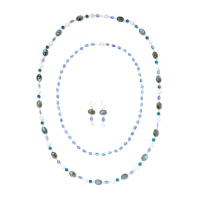 925 Sterling Silver Multi Gemstone Beaded Earring, Necklace Set