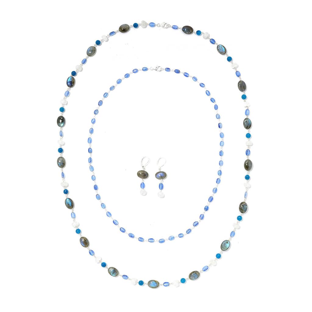 925 Sterling Silver Multi Gemstone Beaded Earring, Necklace Set