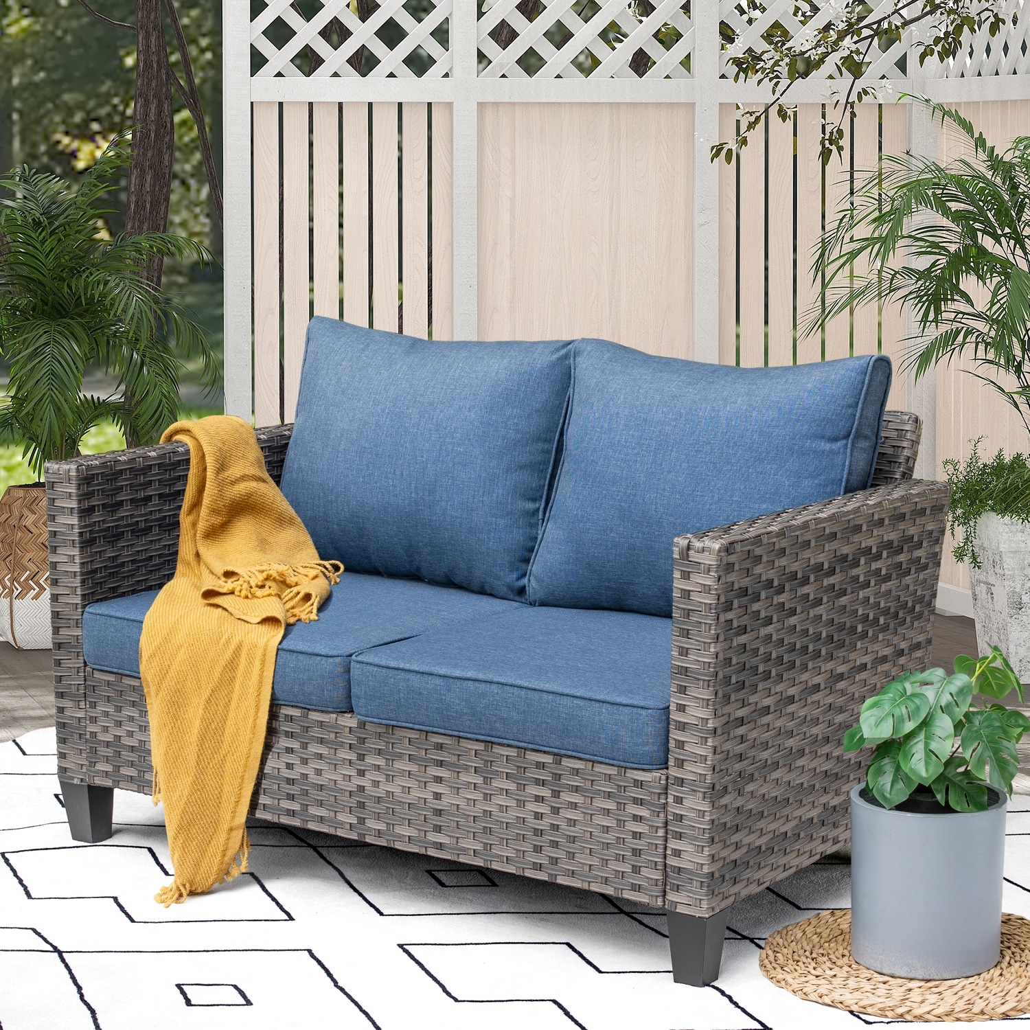 OVIOS Patio Outdoor Grey Wicker Loveseat