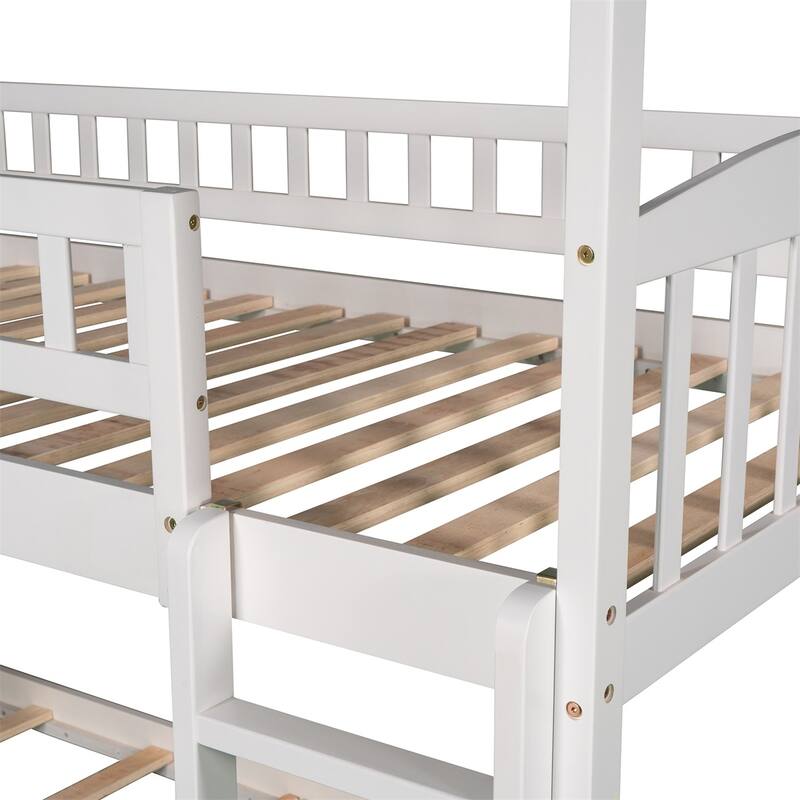 Merax House Twin over Twin Bunk Bed with Slide for Kids