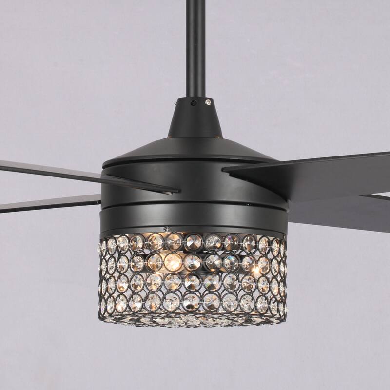 48" Black Wood 4-Blade Crystal Fandelier Ceiling Fan with Remote and Light