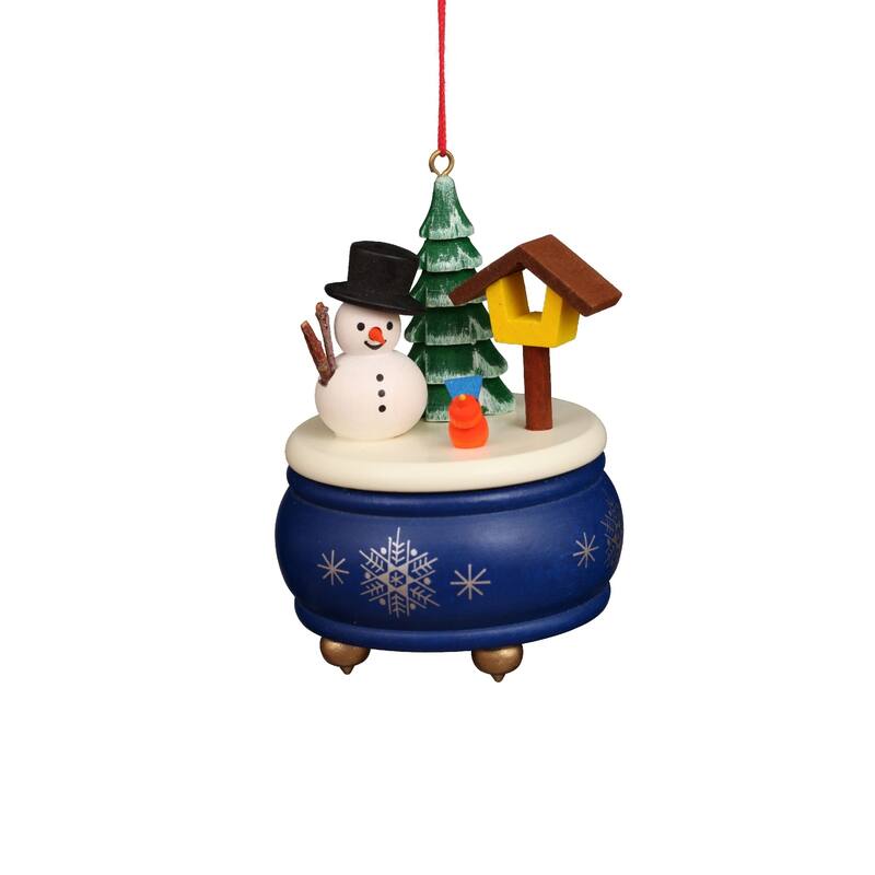 3" christian ulbricht blue music box with snowman christmas ornament