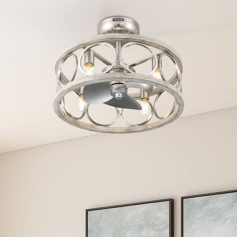 Hunter Haven 22" Fandelier Ceiling Fan w/ Light, Remote - Modern, Industrial, Farmhouse - Small Spaces - Brushed Nickel