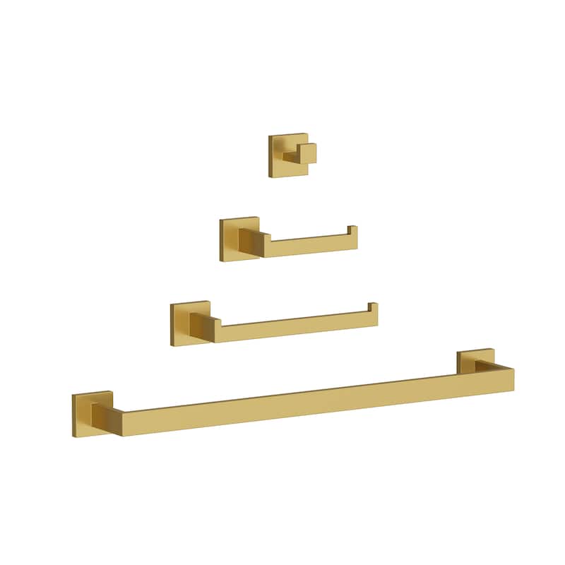 GRANDJOY 4 Piece Bathroom Towel Bar Wall Mounted Towel Rack Paper Towel Holder - Brushed Gold