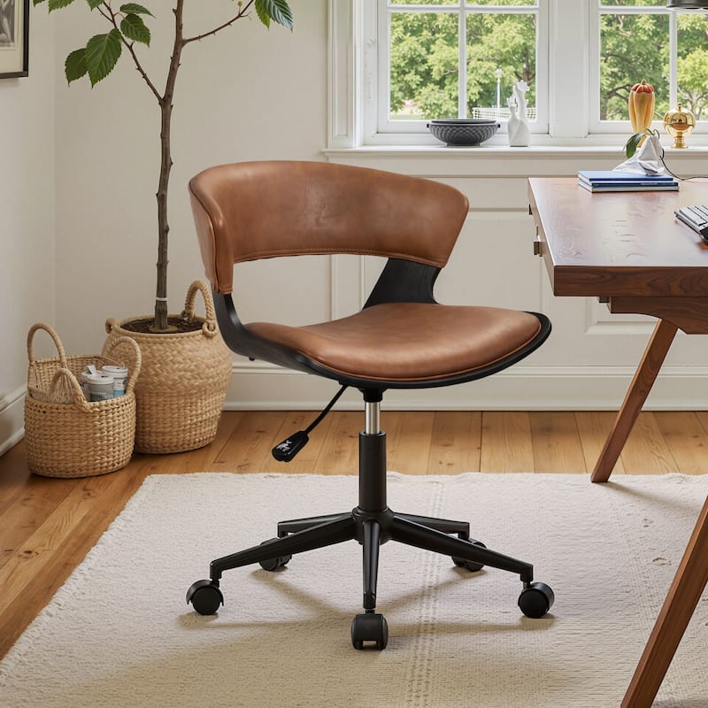 Art Leon Swivel and Height Adjustable Accent Desk Chair with Rolling - Brown