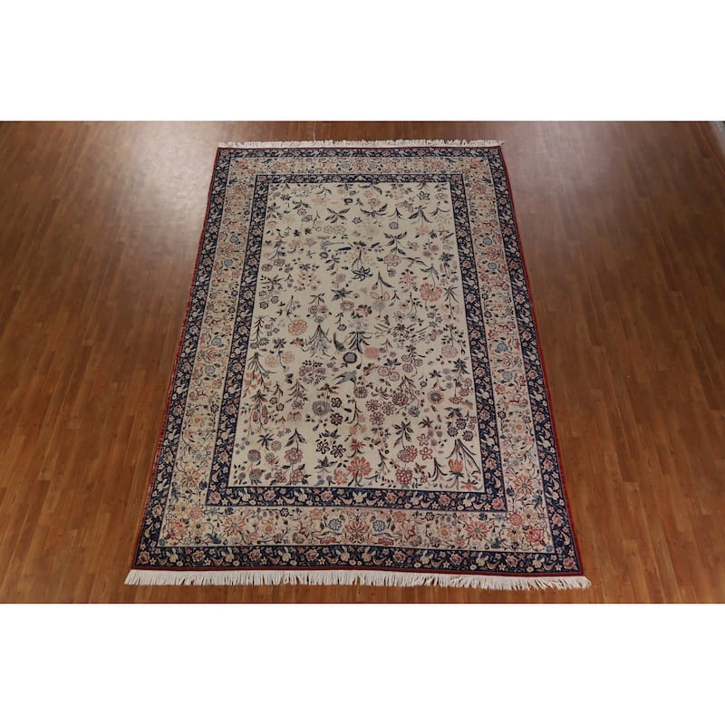 Hand Knotted Oriental 100% Wool Carpet Traditional All-Over Beige & Ivories Isfahan Area Rug - 12' 0'' X 8' 3''