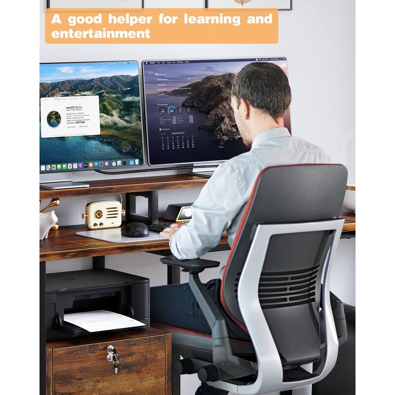 67" L Shaped Gaming Desk with Power Outlets and 2 Monitor Stands
