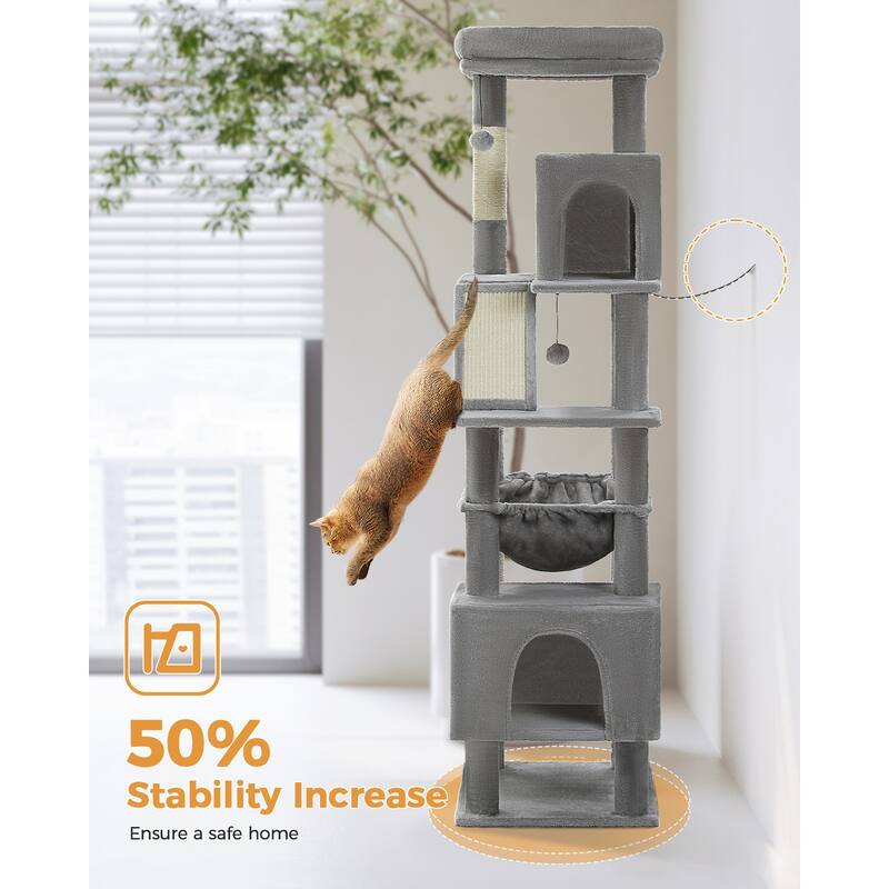 Indoor Large Cat Tree Multi-Level Cat House with 2 Big Condo Pad Bed, Hammock & Scratching Posts