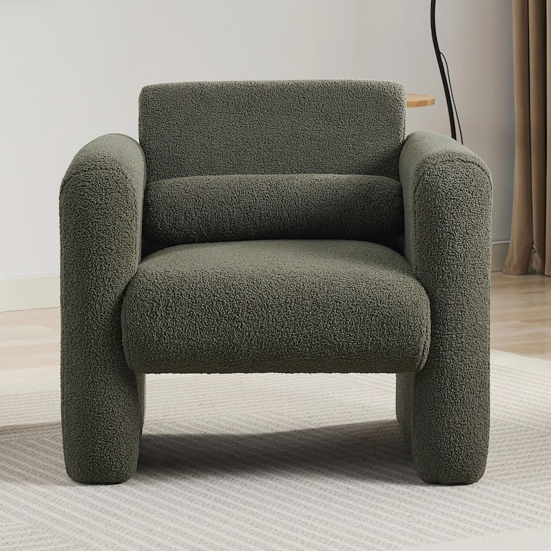 Sherpa Fabric Modern Accent Chair - Cozy Teddy Upholstery - Green