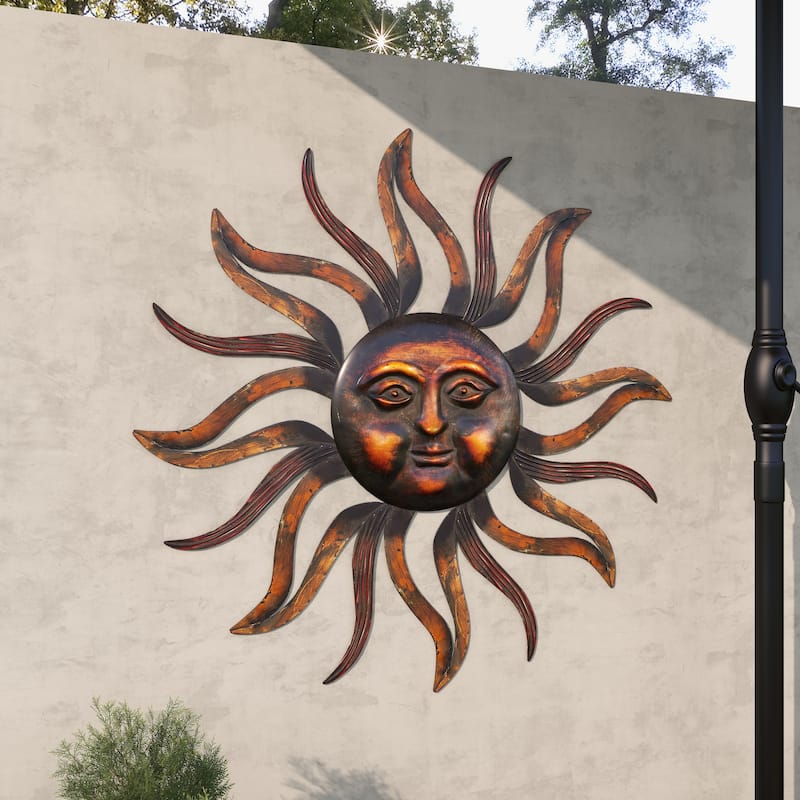 Brass Metal Sun Home Wall Decor with Distressed Copper Like Finish