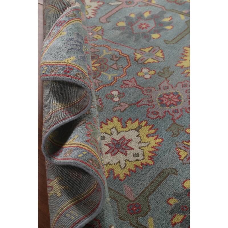 Floral Gray Oushak Area Rug Handmade Wool Carpet - 8'1"x 9'8"
