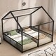 preview thumbnail 1 of 15, Metal Twin Size House Platform Kids Beds Frame, 2-in-1 Design with Guardrails, Black Black