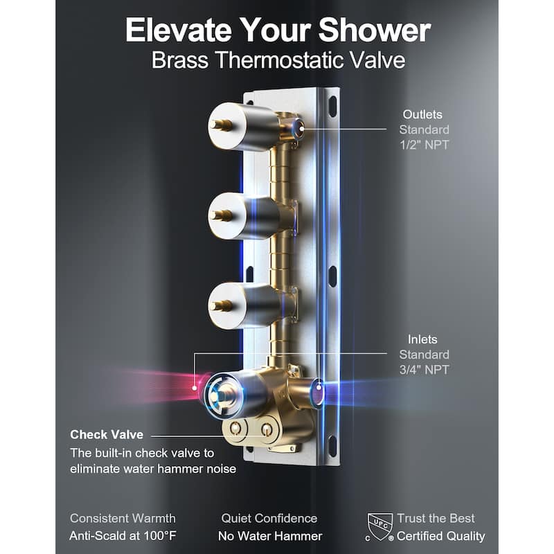 GRANDJOY LUXURY Shower Faucet System 20" Ceiling Mount LED Rainfall Shower Faucet with 6 Body Jets Handheld Spray with Hose