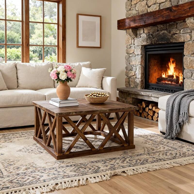 39.4-Inch Solid Wood Coffee Table for Living Room, Apartment, Office