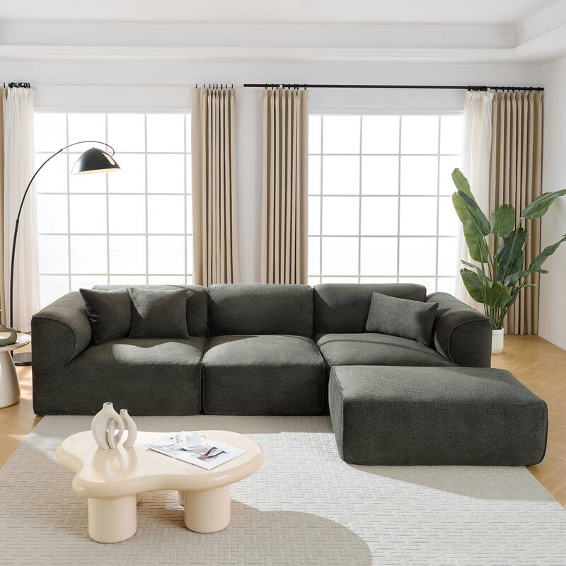 Luxurious Velvet 4-Seater Sofa with Detachable Footstool & Pure Sponge Cushions
