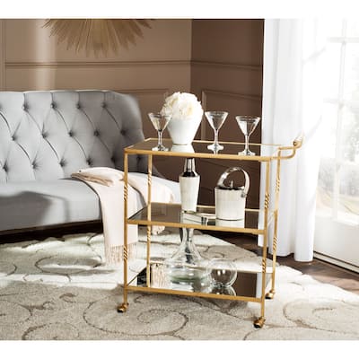 SAFAVIEH Aurelius Gold/ Mirror Top Bar Cart - 29.8" x 15.8" x 33.6"