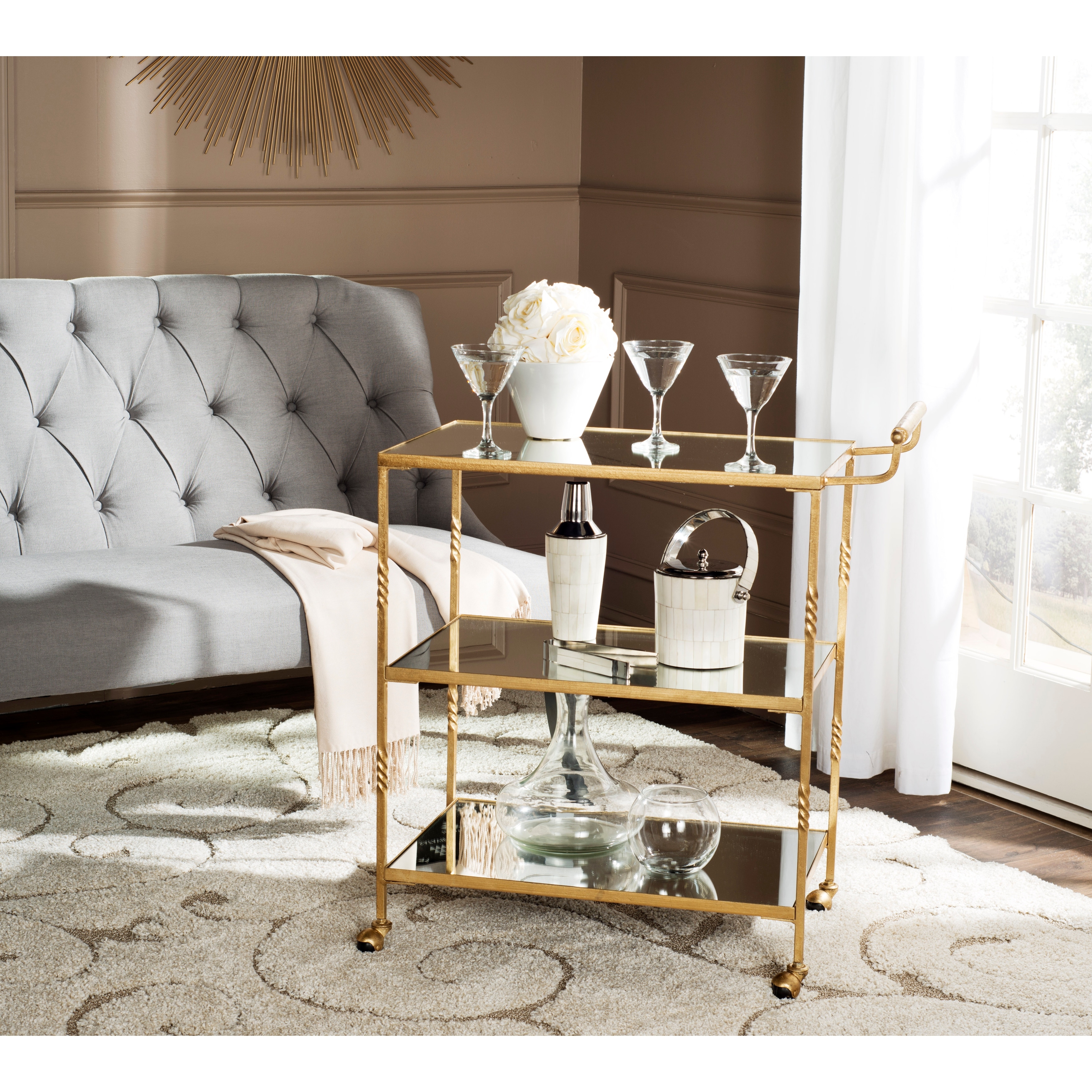 SAFAVIEH Joycelyn Glam Iron Bar Cart, 29.8-Inch - 30Wx16Dx34H
