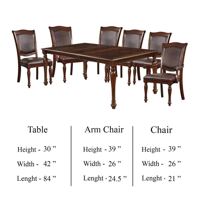 Veni 9pc Dining Table and Chair Set, Cherry Brown Wood, Faux Leather