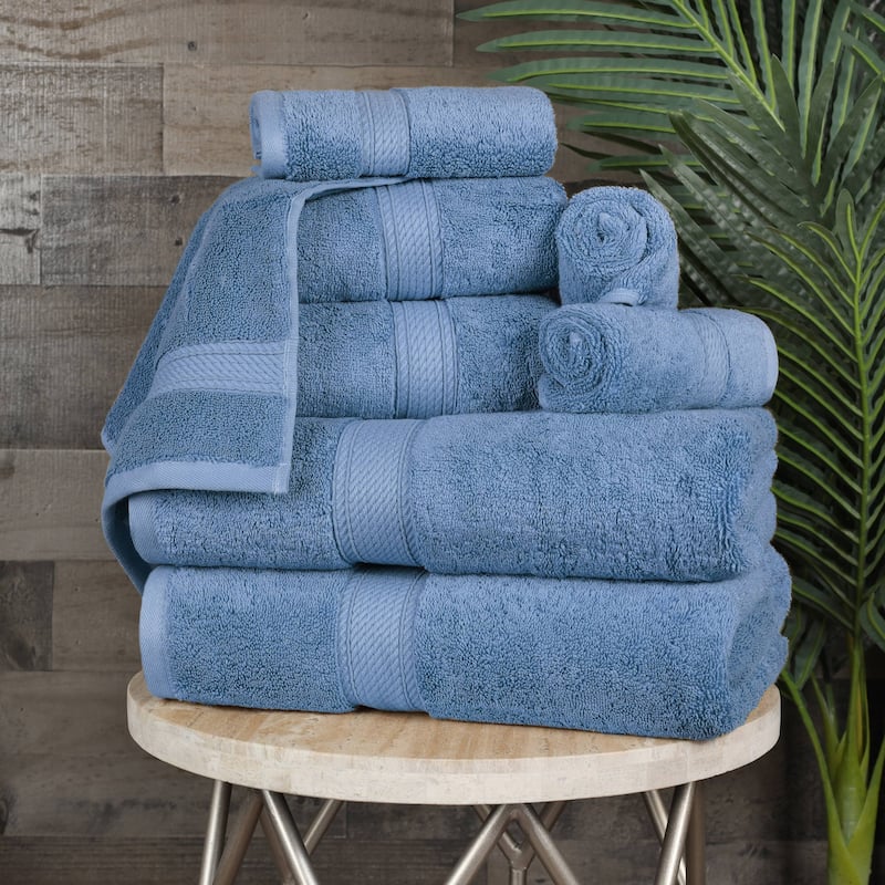 Superior Egyptian Cotton Pile Heavyweight 8-Piece Towel Set - Denim Blue