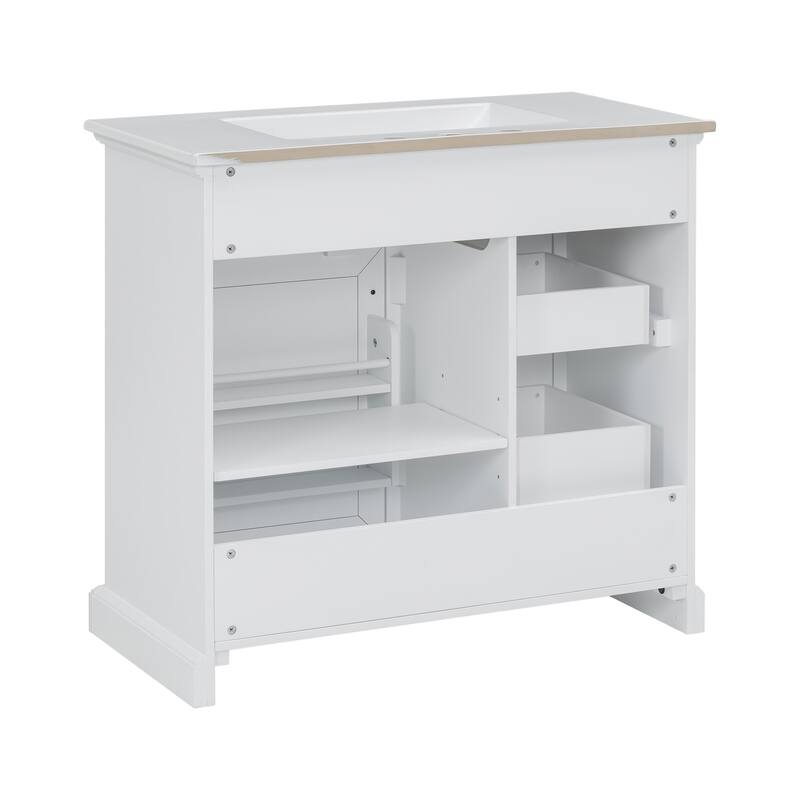 Bathroom Vanity with Ceramic Sink, Bathroom Storage Cabinet with 4 Drawers & 1 Soft-Close Door, Freestanding Bathroom Vanities