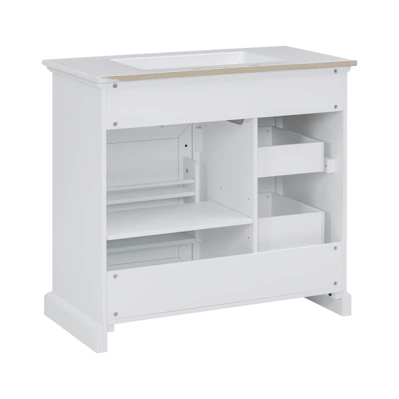 GDFStudio - Avalon 36-Inch Bathroom Vanity with Ceramic Sink Top, Freestanding Storage Cabinet, Pre-Drilled for 8-Inch Faucet