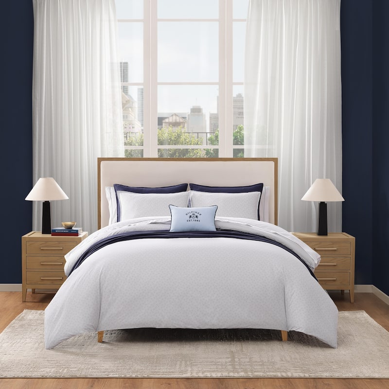 Tommy Hilfiger Rectangular Decorative Throw Pillows - Removable Cover with Hidden Zipper Closure - Crest Blue