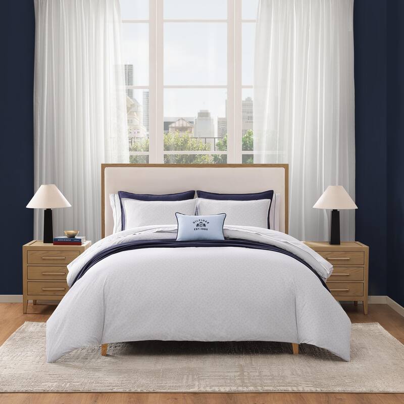 Tommy Hilfiger Trellis Flag Cotton Reversible Grey Comforter Set