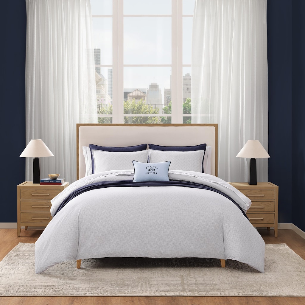 Tommy Hilfiger Trellis Flag Cotton Reversible Grey Comforter Set