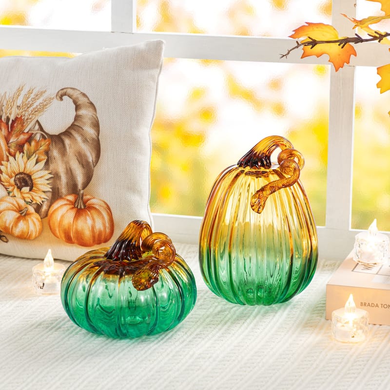 Glitzhome Fall Harvest Handblown Glass Pumpkins Set Thanksgiving Table Centerpieces