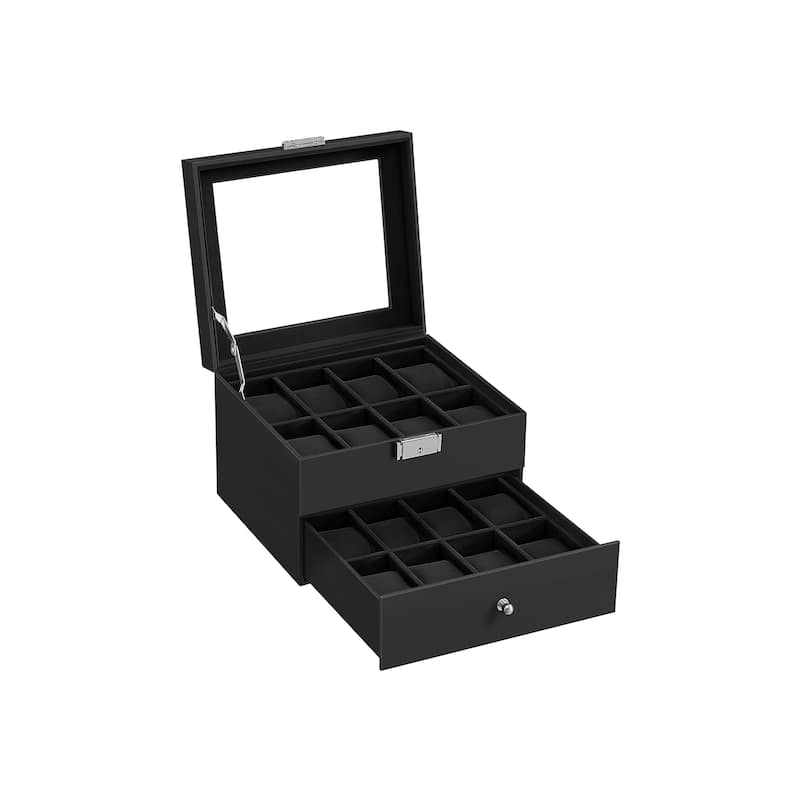 Classic Watch Storage Box with Two Layers and Multiple Compartments and Soft Velvet Cushioning