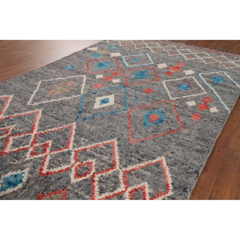 Grey Moroccan Area Rug Hand-Knotted Wool Carpet - 5'4" x 9'6"