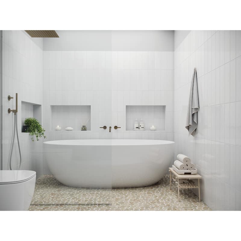 Seadrift 12 in. x 12 in. Budi Creme Honed Marble Mosaic Wall Tile