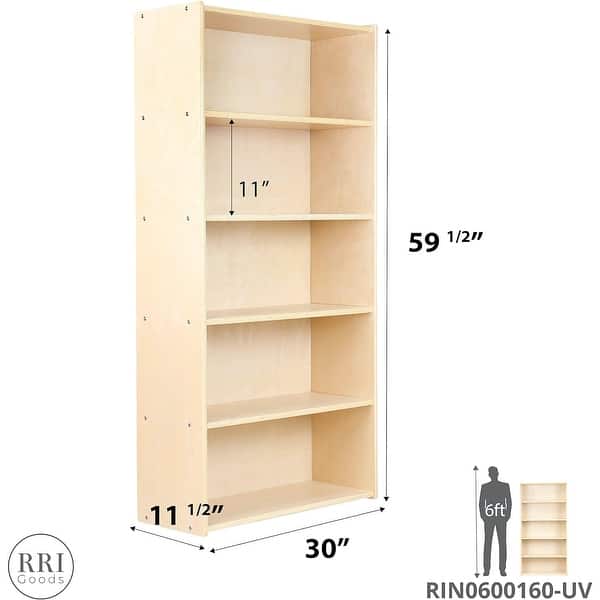 RRI Goods 5-Shelf Classic Bookcase, Wooden Wall Bookshelf Organizer for Books, Toys, Office, and Kids Supplies, Natural