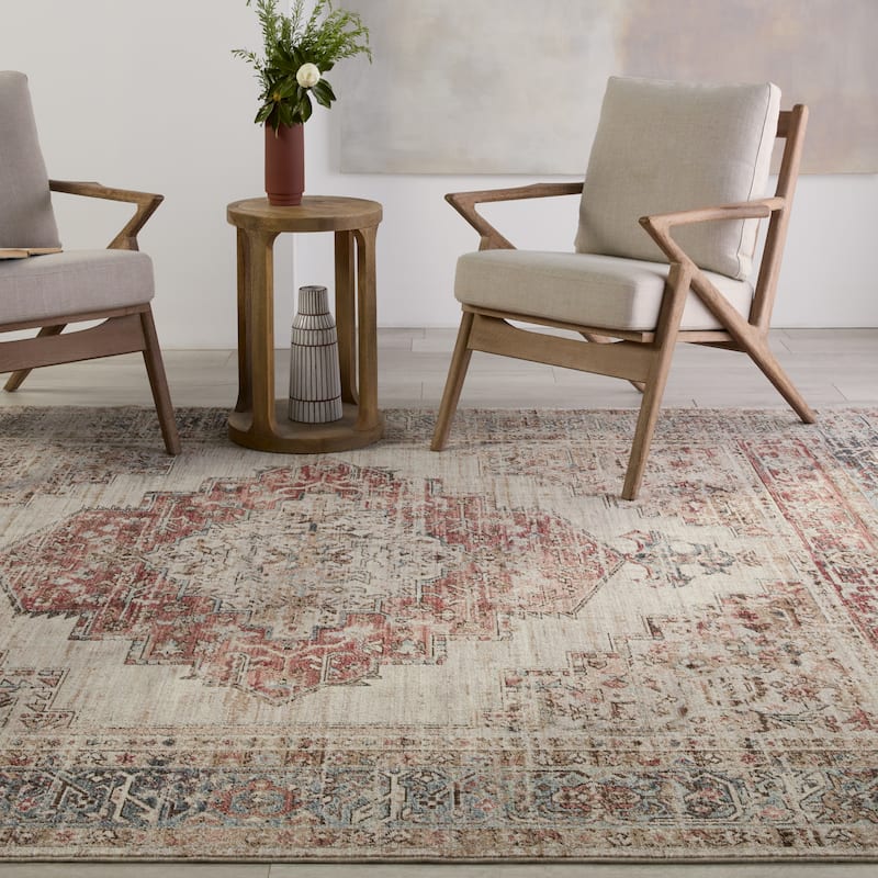 Adonia Medallion Taupe/ Blue Area Rug